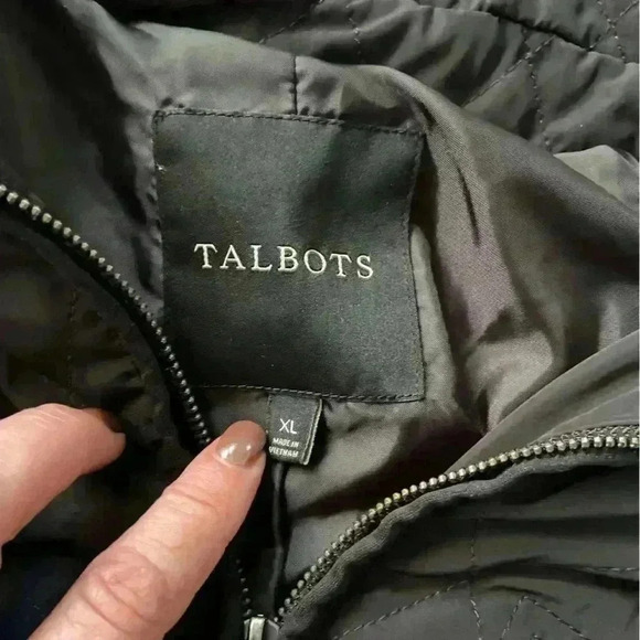 Talbots Full Zip Quilted Jacket Size XL Black Collared Faux Leather Trim Outdoor - Picture 7 of 14